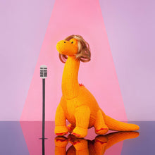 Load image into Gallery viewer, Knitted Orange Diplodocus Dinosaur Plush Toy
