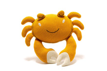 Load image into Gallery viewer, Tactile Crab Plush Toy Knitted Organic Cotton in Mustard