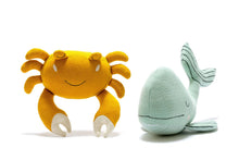 Load image into Gallery viewer, Tactile Crab Plush Toy Knitted Organic Cotton in Mustard