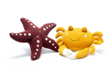 Load image into Gallery viewer, Tactile Crab Plush Toy Knitted Organic Cotton in Mustard