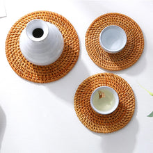 Load image into Gallery viewer, Handmade Round Rattan Coaster - Heat-Resistant Cup Mat