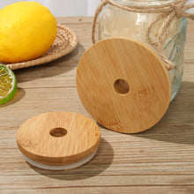 Load image into Gallery viewer, Reusable Bamboo Wood Lids With Straw Hole Smoothies Canning Storage Bottles Mason Jar Lid Wide Mouth Cup Eco Friendly Covers Cap