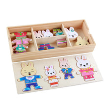 Load image into Gallery viewer, Cartoon Wooden Toy Rabbit Changing Clothes Puzzles Montessori Educational Dress Changing Jigsaw Puzzle Toys Children Kids Gifts