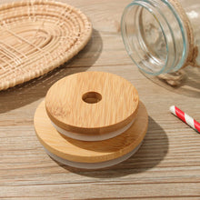 Load image into Gallery viewer, Reusable Bamboo Wood Lids With Straw Hole Smoothies Canning Storage Bottles Mason Jar Lid Wide Mouth Cup Eco Friendly Covers Cap