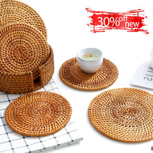 Load image into Gallery viewer, Handmade Round Rattan Coaster - Heat-Resistant Cup Mat