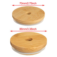 Load image into Gallery viewer, Reusable Bamboo Wood Lids With Straw Hole Smoothies Canning Storage Bottles Mason Jar Lid Wide Mouth Cup Eco Friendly Covers Cap