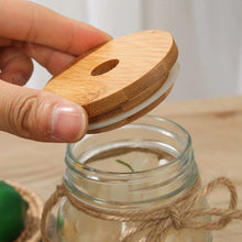Load image into Gallery viewer, Reusable Bamboo Wood Lids With Straw Hole Smoothies Canning Storage Bottles Mason Jar Lid Wide Mouth Cup Eco Friendly Covers Cap