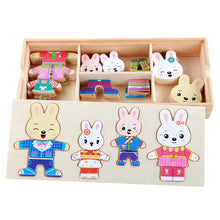 Load image into Gallery viewer, Cartoon Wooden Toy Rabbit Changing Clothes Puzzles Montessori Educational Dress Changing Jigsaw Puzzle Toys Children Kids Gifts