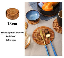 Load image into Gallery viewer, Handmade Round Rattan Coaster - Heat-Resistant Cup Mat