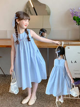 Load image into Gallery viewer, New Arrival Sweet Girls Dress For Summer 2 3 4 5 6 7 8 9 10 11 12 Year Sleeveless Solid Color Blue Child Dresses With Pockets