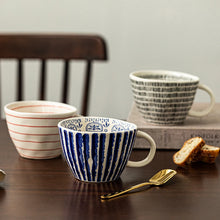 Load image into Gallery viewer, Japanese Style Hand-Painted Striped Ceramic Coffee Mug