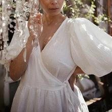 Load image into Gallery viewer, Vintage Cotton V-Neck Puff Sleeve Maxi Dress