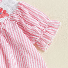 Load image into Gallery viewer, FOCUSNORM 0-6Y Little Baby Girls Sister Matching Romper/Dress Easter Rabbit Embroidery Short Puff Sleeve Stripes Print Clothes