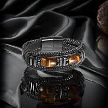 Load image into Gallery viewer, Tiger's Eye and Leather Bracelet, Magnetic Clasp