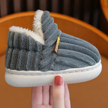 Load image into Gallery viewer, Children's Winter Shoes Concise Stripe Fluffy Slippers for Kids Boys Girls Heel Wrap Warm High Non-slip Home Cotton Shoes