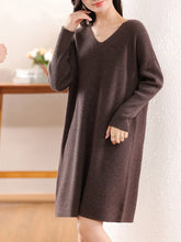 Load image into Gallery viewer, 100% Wool V-Neck Batwing Sleeve Knit Dress