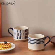 Load image into Gallery viewer, KEMORELA 1PCS 450ML Nordic Ceramic Cup Coffee Milk Mug with Handle Retro Large Capacity Japanese Breakfast Oatmeal Cup Gift Set