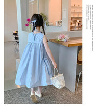 Load image into Gallery viewer, New Arrival Sweet Girls Dress For Summer 2 3 4 5 6 7 8 9 10 11 12 Year Sleeveless Solid Color Blue Child Dresses With Pockets