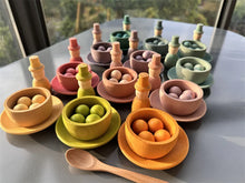 Load image into Gallery viewer, Sensory Wooden Montessori Toys Rainbow Pastel Sorting Bowls Dishes with Balls Acorns for Kids Play