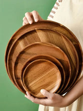Load image into Gallery viewer, Handmade Acacia Wood Round Plate - Sushi, Dessert & Bread Dish
