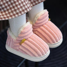 Load image into Gallery viewer, Children's Winter Shoes Concise Stripe Fluffy Slippers for Kids Boys Girls Heel Wrap Warm High Non-slip Home Cotton Shoes