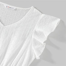 Load image into Gallery viewer, PatPat Mommy and Me 100% Cotton Solid Textured Flutter-sleeve Belted Dresses