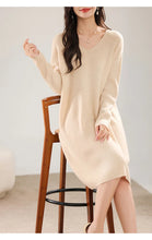 Load image into Gallery viewer, 100% Wool V-Neck Batwing Sleeve Knit Dress