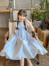 Load image into Gallery viewer, New Arrival Sweet Girls Dress For Summer 2 3 4 5 6 7 8 9 10 11 12 Year Sleeveless Solid Color Blue Child Dresses With Pockets
