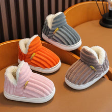 Load image into Gallery viewer, Children's Winter Shoes Concise Stripe Fluffy Slippers for Kids Boys Girls Heel Wrap Warm High Non-slip Home Cotton Shoes