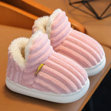Load image into Gallery viewer, Children's Winter Shoes Concise Stripe Fluffy Slippers for Kids Boys Girls Heel Wrap Warm High Non-slip Home Cotton Shoes