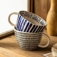 Load image into Gallery viewer, Japanese Style Hand-Painted Striped Ceramic Coffee Mug