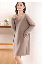Load image into Gallery viewer, 100% Wool V-Neck Batwing Sleeve Knit Dress