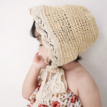 Load image into Gallery viewer, Cute Lace Girls Straw Hat Summer Bow Girls Boys Sun Cap Wide Brim Sun Protection Kids Fisherman Hat Beach Panama Caps