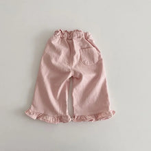 Load image into Gallery viewer, 2024 Girls Spring Pants Baby Casual Ruffle Wide Leg Pants Children's Trendy Autumn Trousers Loose Solid High Waist Bell-bottoms