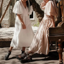 Load image into Gallery viewer, Vintage Cotton V-Neck Puff Sleeve Maxi Dress