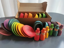 Load image into Gallery viewer, Sensory Wooden Montessori Toys Rainbow Pastel Sorting Bowls Dishes with Balls Acorns for Kids Play