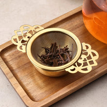 Load image into Gallery viewer, Gold Stainless Steel Tea Strainer with Drip Base