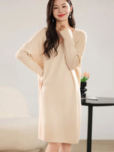 Load image into Gallery viewer, 100% Wool V-Neck Batwing Sleeve Knit Dress