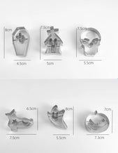 Load image into Gallery viewer, Stainless Steel Halloween Cookie Cutters - Skull, Pumpkin, Ghost, Coffin & Haunted House