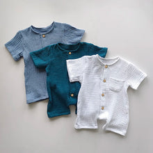 Load image into Gallery viewer, Newborn Baby Unisex Short Sleeves Romper Organic Cotton Crew Neck Navy Romper Bodysuit Unisex One-piece Summer Romper Clothes
