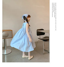 Load image into Gallery viewer, New Arrival Sweet Girls Dress For Summer 2 3 4 5 6 7 8 9 10 11 12 Year Sleeveless Solid Color Blue Child Dresses With Pockets