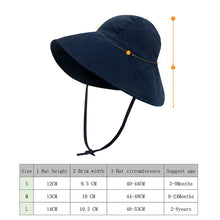 Load image into Gallery viewer, Baby SunHat Summer Boys Girls Bucket Hat Kids Cotton UV Travel Hats Child Big Brim Outdoor Beach Caps Fashion Casual Panama Cap