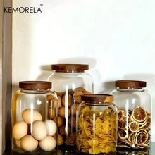 Load image into Gallery viewer, Large Glass Coffee Bean Storage Jar with Airtight Wood Lid