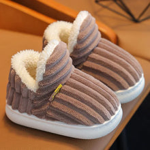 Load image into Gallery viewer, Children's Winter Shoes Concise Stripe Fluffy Slippers for Kids Boys Girls Heel Wrap Warm High Non-slip Home Cotton Shoes