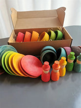 Load image into Gallery viewer, Sensory Wooden Montessori Toys Rainbow Pastel Sorting Bowls Dishes with Balls Acorns for Kids Play