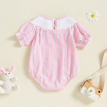 Load image into Gallery viewer, FOCUSNORM 0-6Y Little Baby Girls Sister Matching Romper/Dress Easter Rabbit Embroidery Short Puff Sleeve Stripes Print Clothes