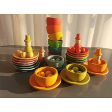 Load image into Gallery viewer, Sensory Wooden Montessori Toys Rainbow Pastel Sorting Bowls Dishes with Balls Acorns for Kids Play