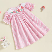 Load image into Gallery viewer, FOCUSNORM 0-6Y Little Baby Girls Sister Matching Romper/Dress Easter Rabbit Embroidery Short Puff Sleeve Stripes Print Clothes