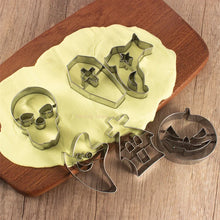 Load image into Gallery viewer, Stainless Steel Halloween Cookie Cutters - Skull, Pumpkin, Ghost, Coffin & Haunted House