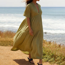 Load image into Gallery viewer, Casual Cotton Gauze Muslin Short Sleeve Sundress